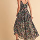 Aemi + Co Printed V-Neck Frill Tiered Cami Dress Cami Dresses