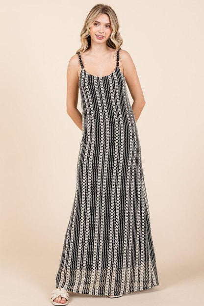 GeeGee Plus Size Striped Scoop Neck Beaded Strap Maxi Cami Dress - DAVERRI FASHIONS