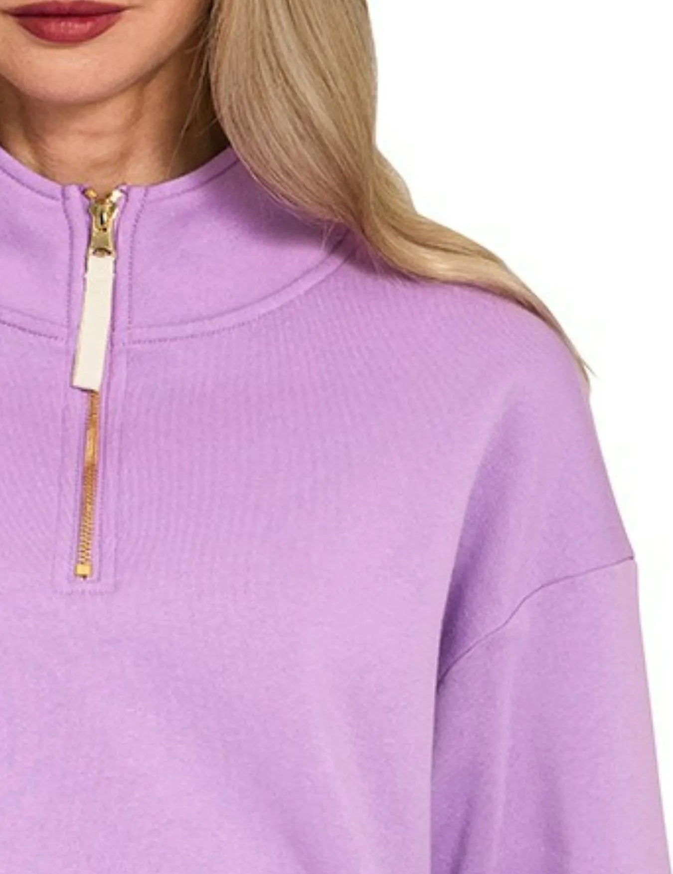 Zenana Fleece Half Zip Sweatshirt Lavender | Sweatshirts Daverri Fashions