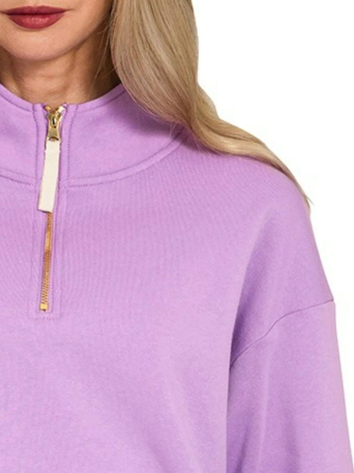 Zenana Fleece Half Zip Sweatshirt Lavender | Sweatshirts Daverri Fashions