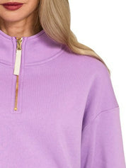 Zenana Fleece Half Zip Sweatshirt Lavender | Sweatshirts Daverri Fashions