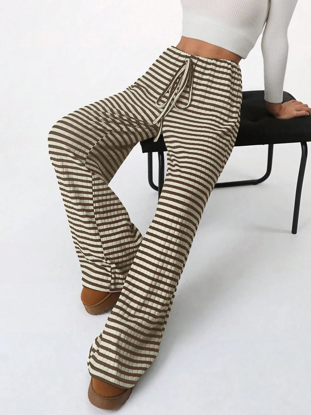 Striped Wide Leg Drawstring Pants | Loungewear Pants Daverri Fashions