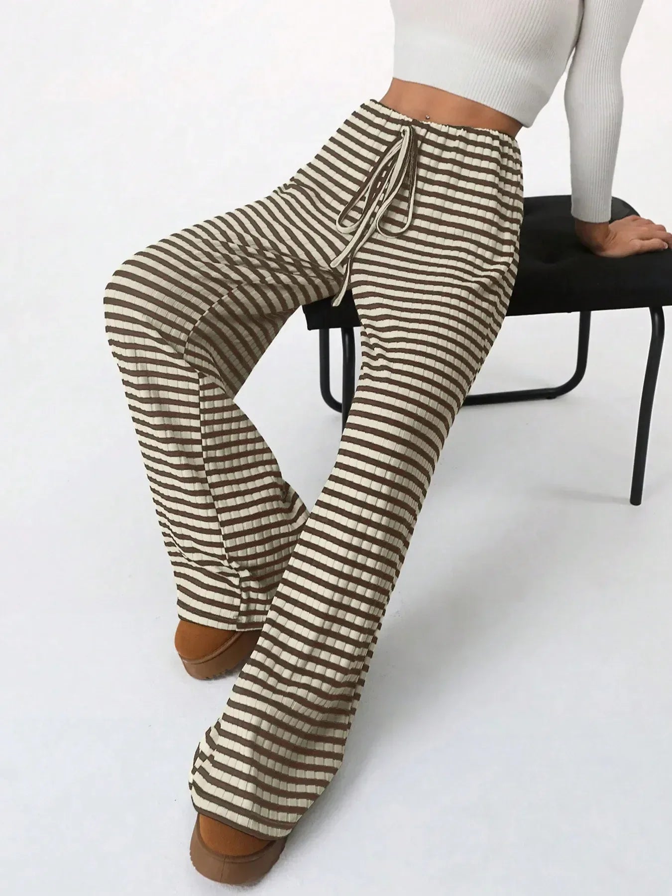 Striped Wide Leg Drawstring Pants - DAVERRI FASHIONS