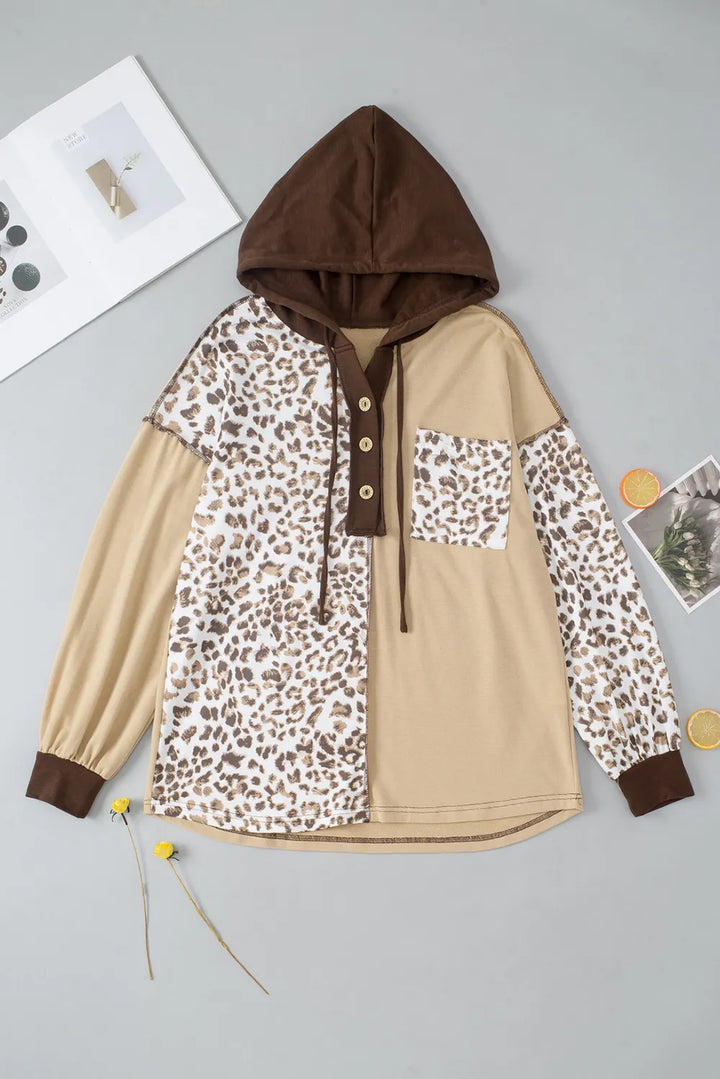 Leopard Drawstring Chest Pocket Hoodie | Hoodies Daverri Fashions