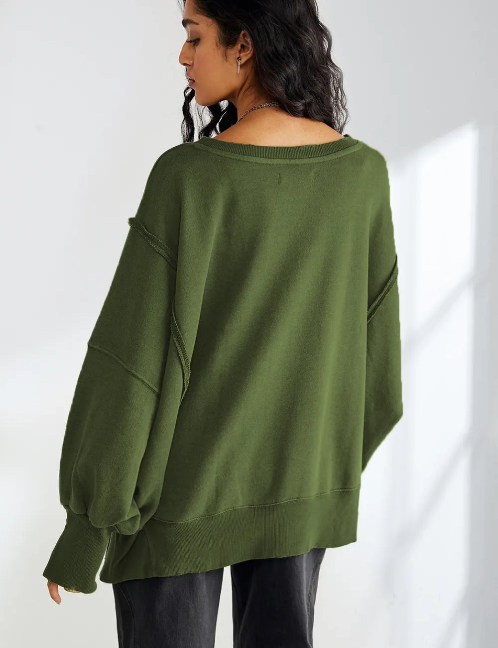 Slit Round Neck Dropped Shoulder Sweatshirt | Sweatshirts Daverri Fashions