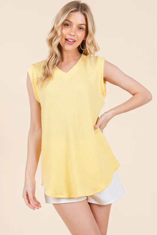 BOMBOM Rib Knit V-Neck Tank