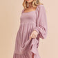Aemi + Co Ruffled Hem Square Neck Balloon Sleeve Mini Dress Mini Dresses