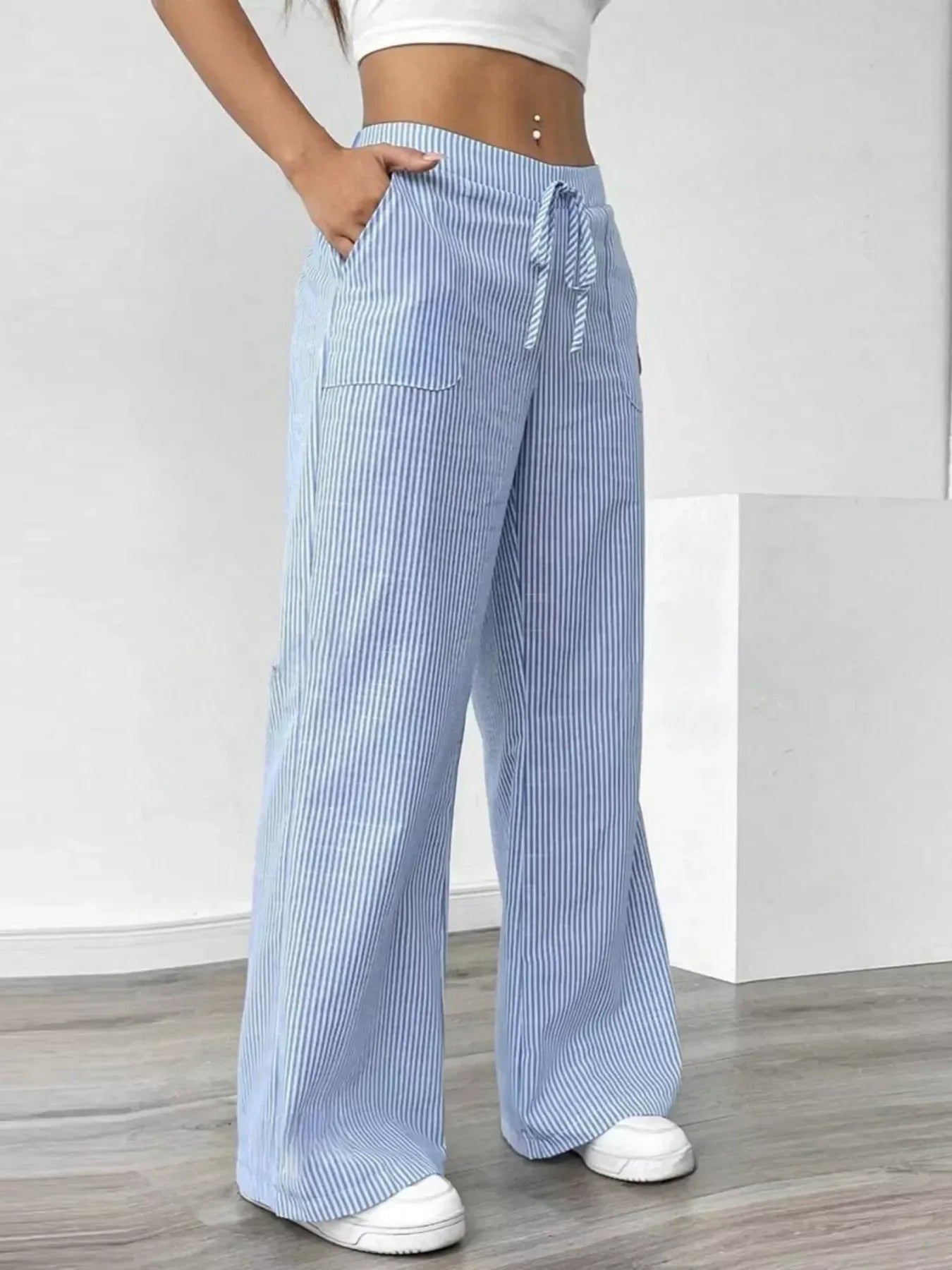 Striped Wide Leg Pants - DAVERRI FASHIONS