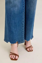 Judy Blue Full Size High Waist Tummy Control Chew Hem Destroy Wide Jeans Plus Size | Jeans Daverri Fashions