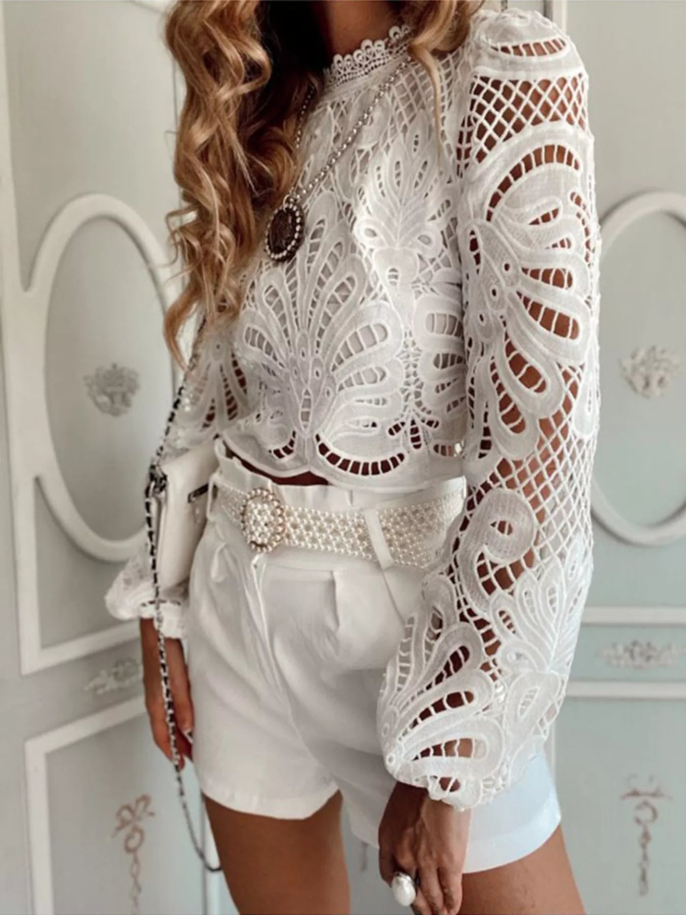 Lace Crochet Long Sleeve Blouse | Blouses Daverri Fashions