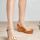 Beige Emelda wedge sandals with cork sole and chain-link strap
