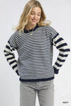Umgee Ruffle Neck Stripe Sweater - DAVERRI FASHIONS