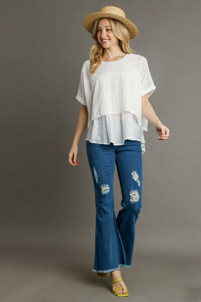 Umgee Full Size Eyelet Layered Short Sleeve Blouse Plus Size Blouses