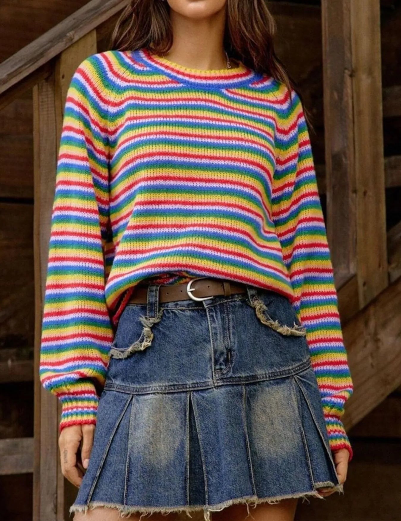 Blue Rainbow Striped Pullover Sweater | Sweaters Daverri Fashions