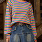 Rainbow Striped Pullover Sweater - DAVERRI FASHIONS