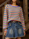 Rainbow Striped Pullover Sweater - DAVERRI FASHIONS