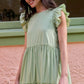 Mittoshop ruffle short sleeve sage green tiered maxi dress