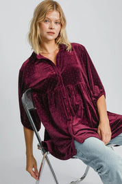 Umgee Full Size Polka Dot Button Up Half Sleeve Shirt | Daverri Fashions