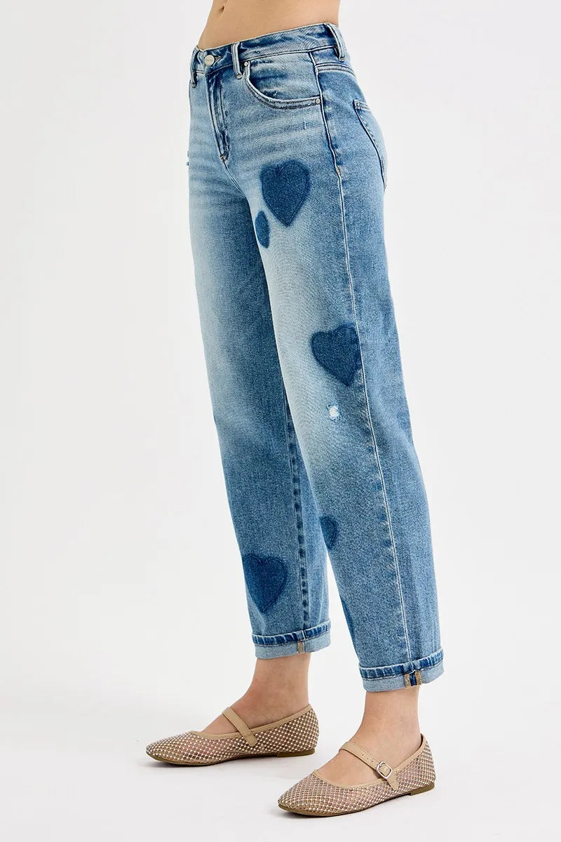 RISEN Full Size Mid Rise Fit-boyfriend Heart Shade Jeans Plus Size Jeans