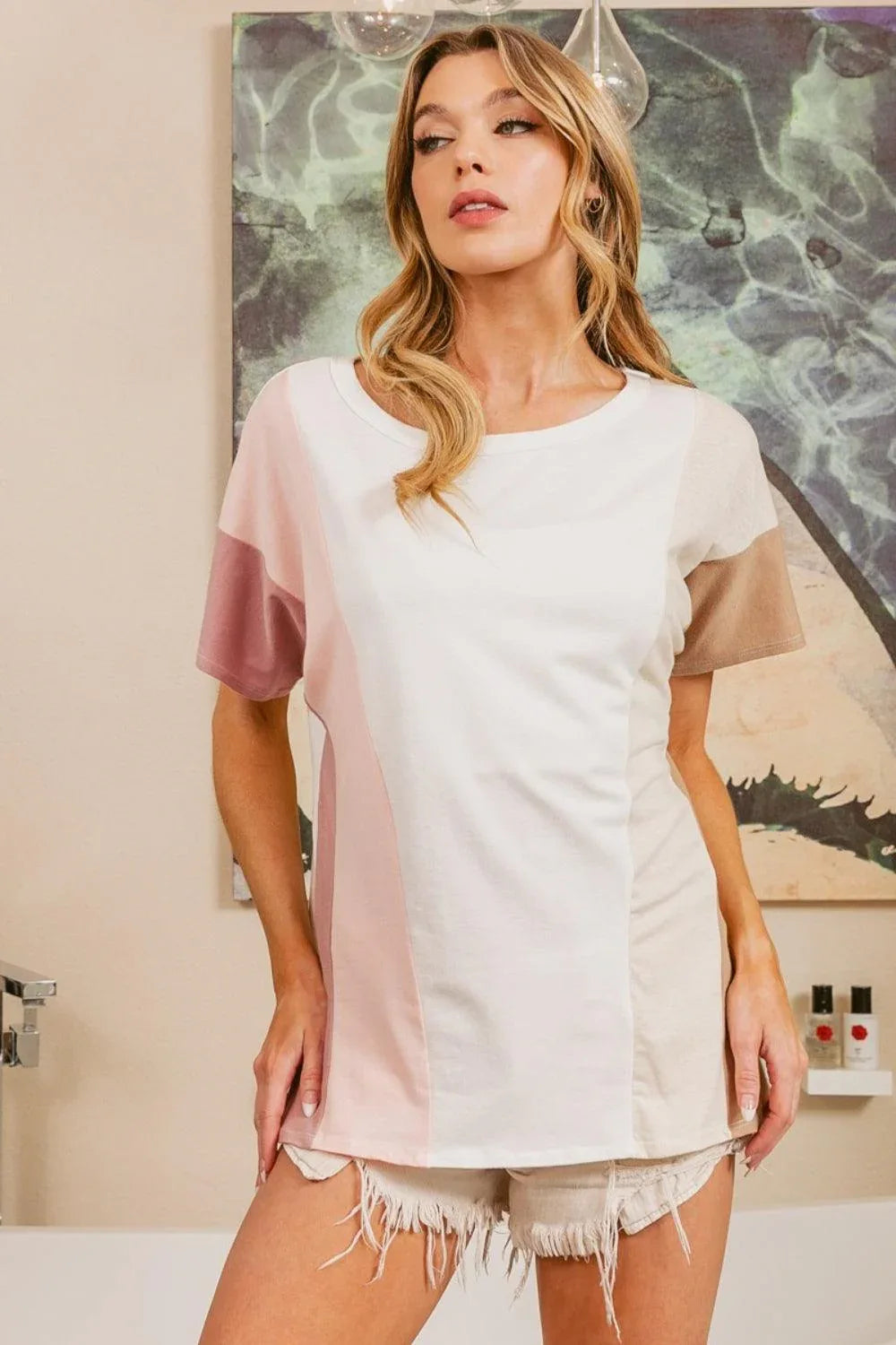 BiBi Color Block Short Sleeve T-Shirt - DAVERRI FASHIONS