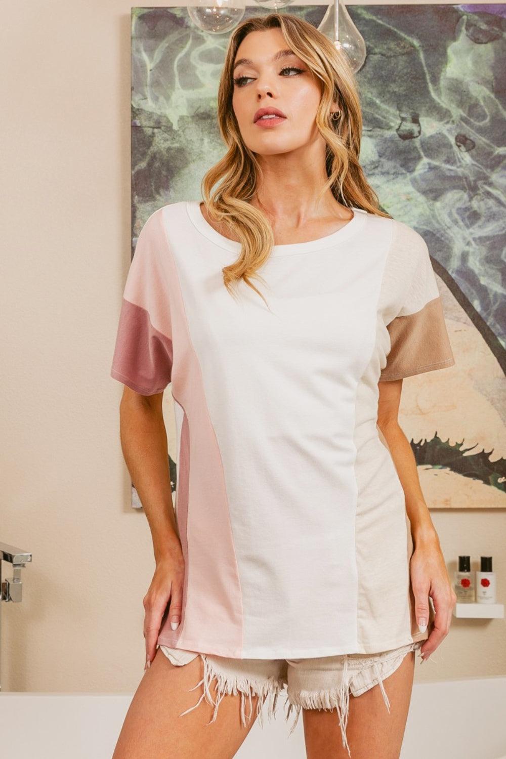 BiBi Color Block Short Sleeve T-Shirt Rose Blush Ivo Oys T-Shirts