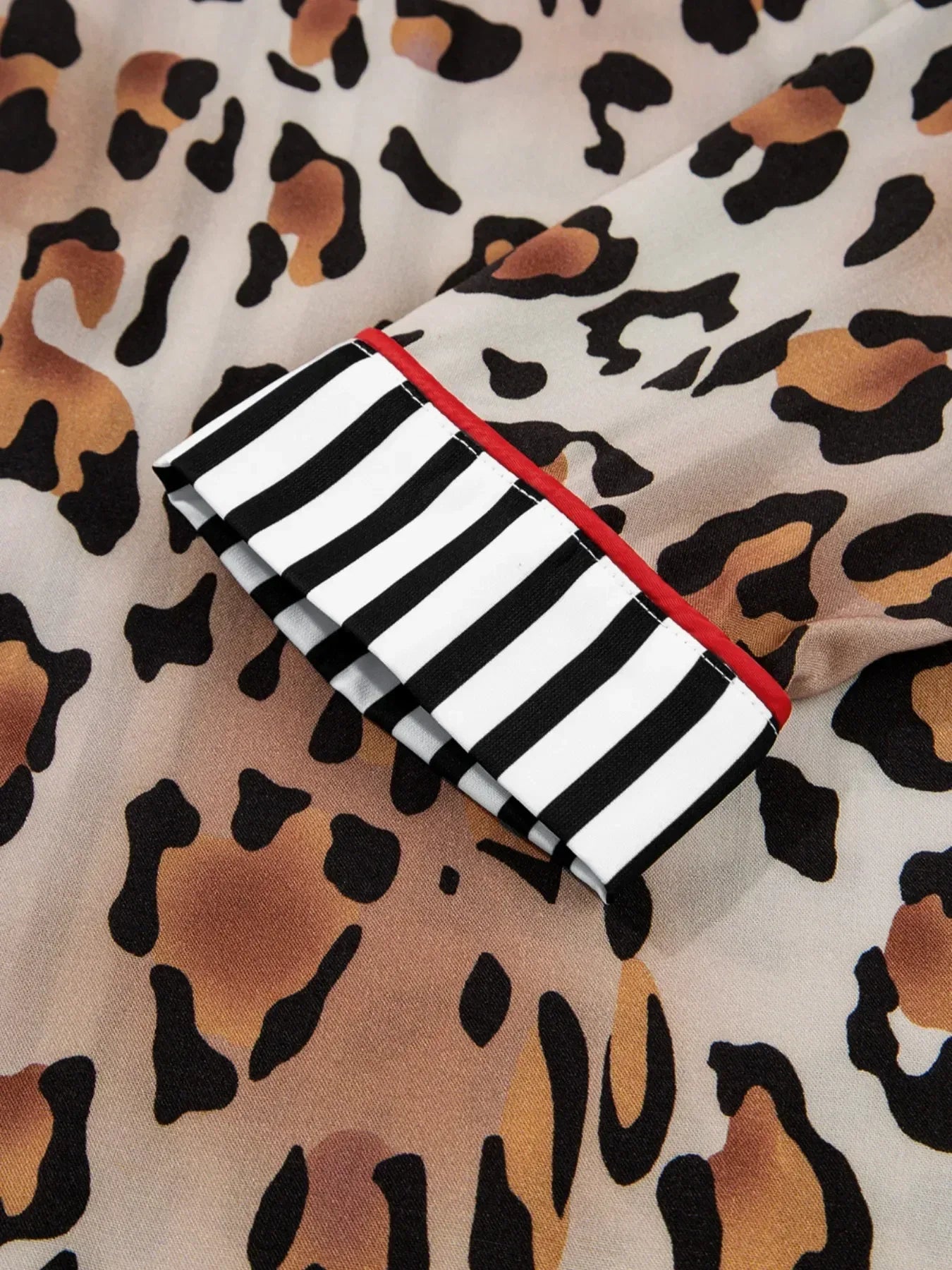 Leopard and Striped Trim Shirt and Pants Set - DAVERRI FASHIONS