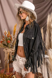 BiBi Suede Fringe Long Sleeve Jacket | Jackets Daverri Fashions
