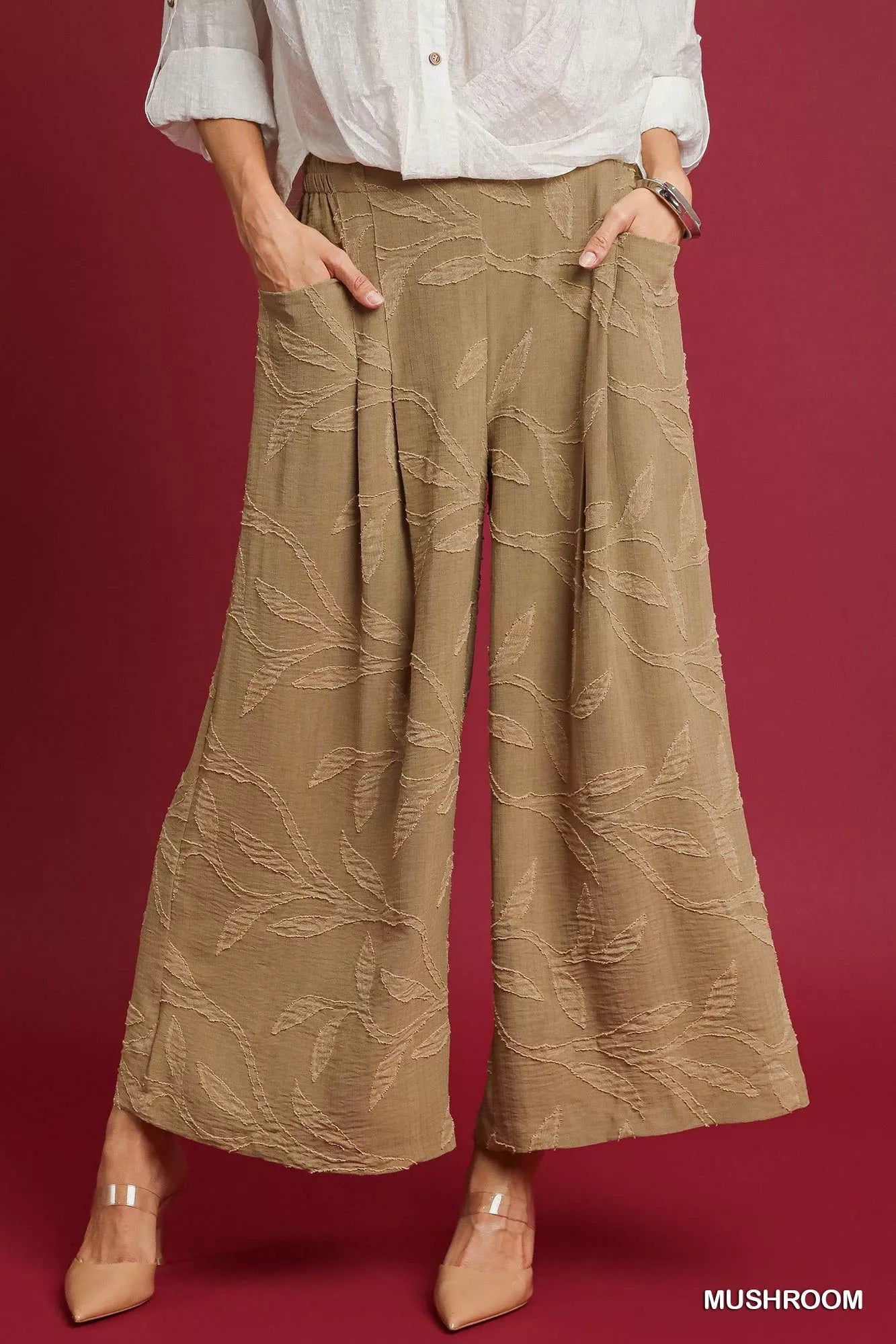 MUSHROOM Umgee Jacquard Wide-Leg Pants | Pants Daverri Fashions