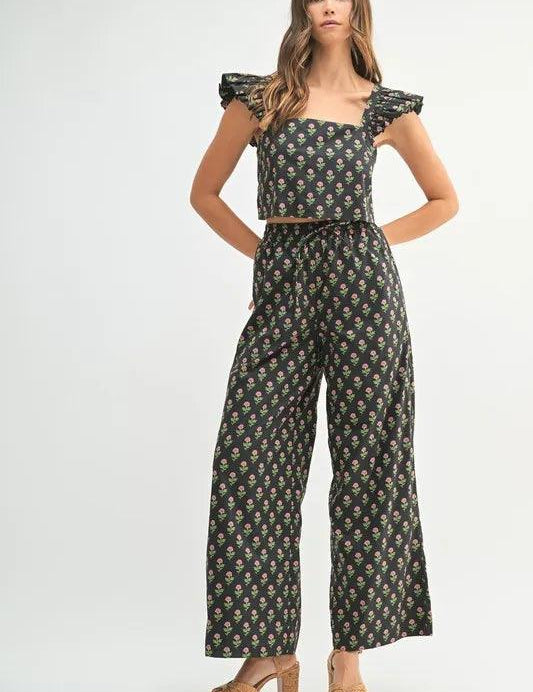 MABLE Floral Print Ruffle Top and Pants Set | Outfit Sets Daverri Fashions