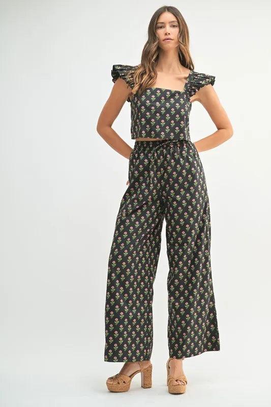 MABLE Floral Print Ruffle Top and Pants Set | Outfit Sets Daverri Fashions