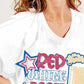 BiBi Red White and Booze graphic jersey top, white cotton t-shirt with distressed red white blue star beer mug design