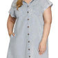 She + Sky Full Size Folded Cuff Button Down Washed Twill Shirt Dress Plus Size Mini Dresses