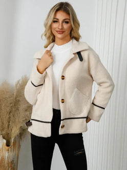 Pocketed Button Down Collared Neck Jacket - DAVERRI FASHIONS