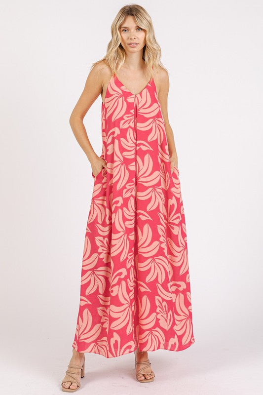 Mittoshop Printed V-Neck Maxi Cami Dress with Pockets