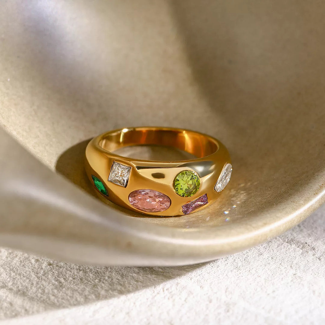 Gold 18K Gold-Plated Colorful Zircon Ring | Rings Daverri Fashions