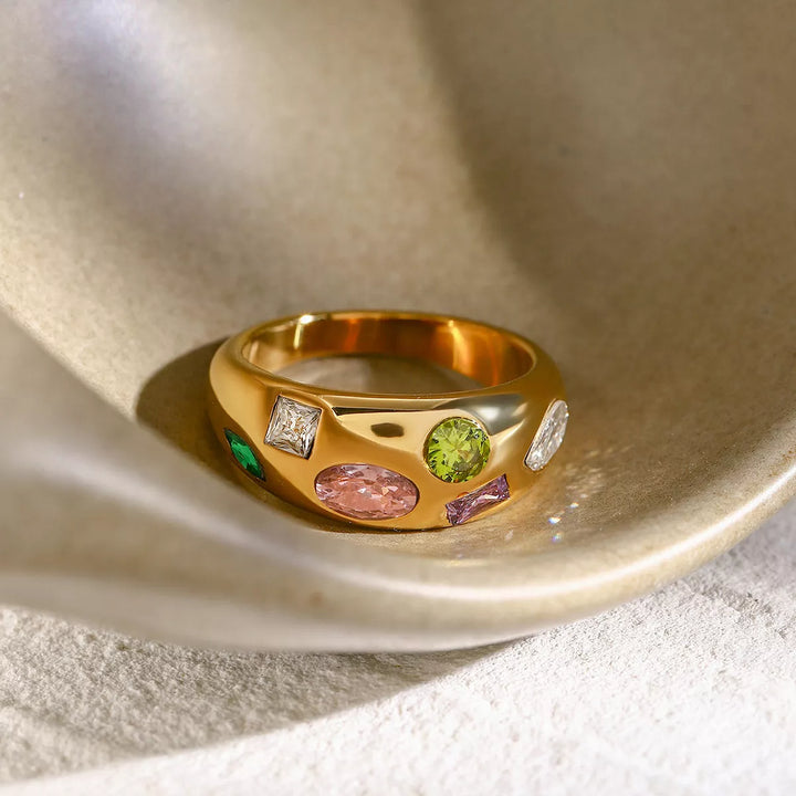 Gold 18K Gold-Plated Colorful Zircon Ring | Rings Daverri Fashions