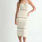 MABLE Contrast Striped Crochet Knit Midi Dress LT TAUPE