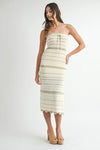MABLE Contrast Striped Crochet Knit Midi Dress - DAVERRI FASHIONS