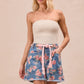 BiBi floral print denim shorts with pink drawstring and pockets