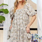 ADORA Floral Square Neck Puff Sleeve Dress