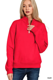RUBY L Zenana Fleece Half Zip Sweatshirt Ruby | Sweatshirts Daverri Fashions