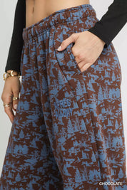 Umgee Scenic Print Casual Sweatpants Chocolate | Sweatpants Daverri Fashions