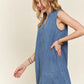 ADORA notched sleeveless blue denim dress with v-neckline and pockets