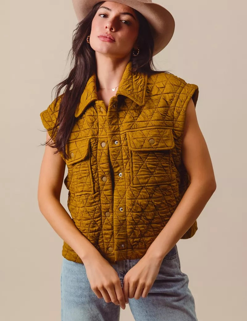 KHAKI SO ME Triangle Quilting Stitch Button Up Knit Vest | Vests Daverri Fashions