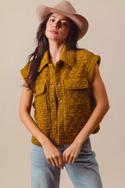 KHAKI SO ME Triangle Quilting Stitch Button Up Knit Vest | Vests Daverri Fashions