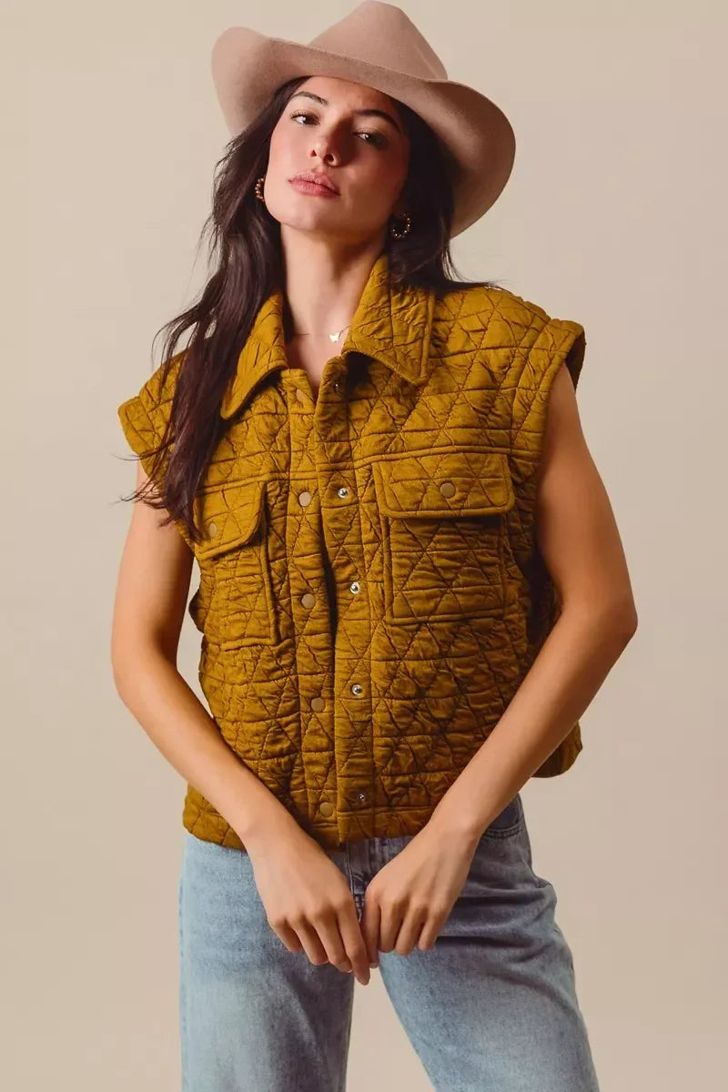 SO ME Triangle Quilting Stitch Button Up Knit Vest - DAVERRI FASHIONS