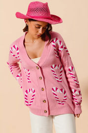 SO ME Christmas Candy Cane Button Front Sweater Cardigan | Cardigans Daverri Fashions