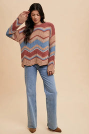 Annie Wear multicolored zigzag round neck sweater