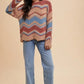 Annie Wear Multi Color Zig-Zag Round Neck Sweater - DAVERRI FASHIONS
