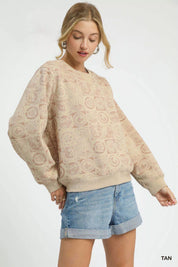 Umgee Coin Stamp Print Sweatshirt | Sweatshirts Daverri Fashions